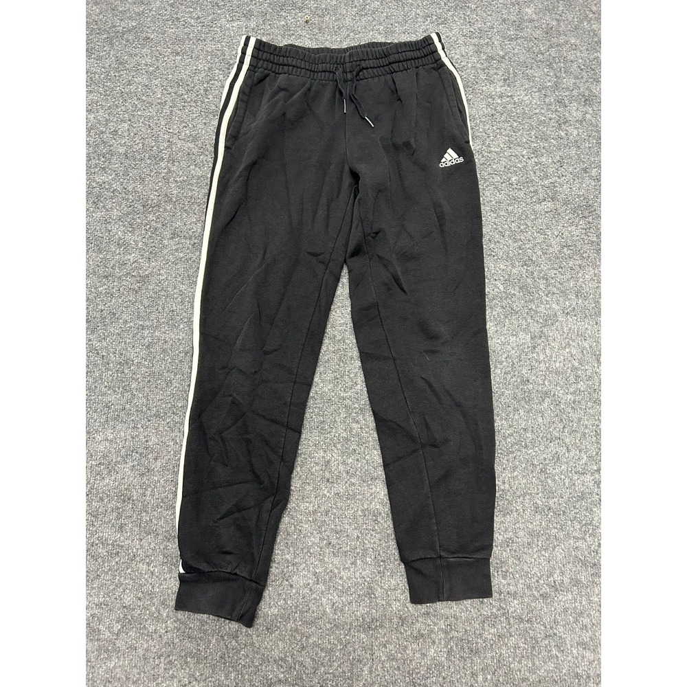 Adidas Joggers Womens Size M Black 3-Stripe Tapered Athletic Sweatpants Cuffed